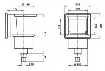 Obrázek k výrobku 2628 - Skimmer VA 150 x 150 mm, s clonkou šroubů, pro fólie, připojení 1,5“