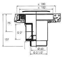 Obrázek k výrobku 2779 - Podlahová výpust ABS, nerez kryt čtvercový AISI 316, pro beton